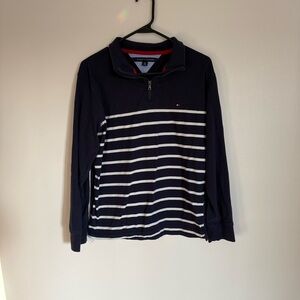 Tommy Hilfiger Boys XL striped quarter zip Navy blue and white: Sailor